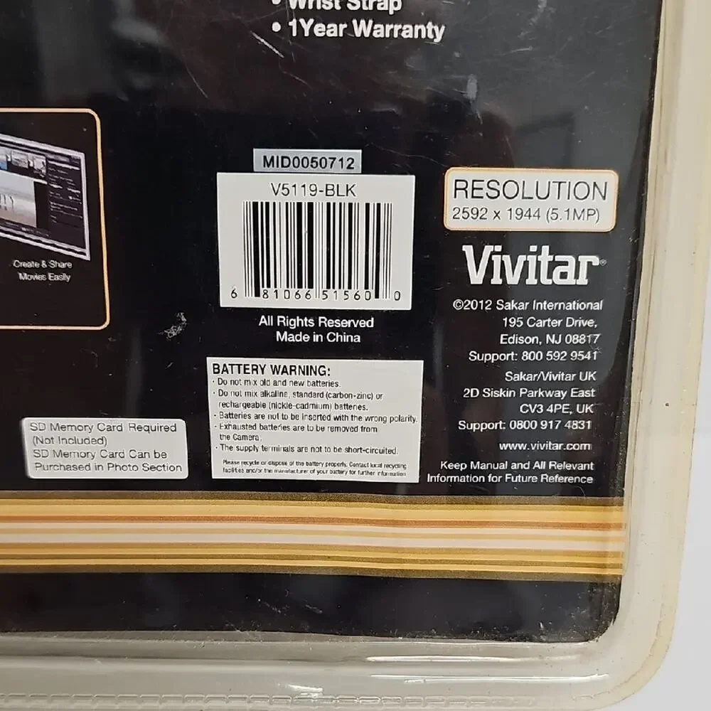Vivitar Black Vivicam 5119 Digital Camera 5.1 MP 4X Digital Zoom View Screen NEW